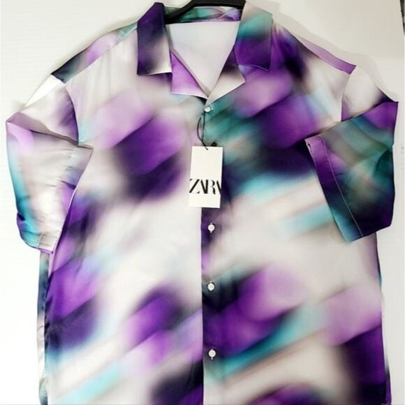 ZARA ABSTRACT PRINT SHIRT LILAC / WHITE SIZE L | 4462/821 - Picture 10 of 11